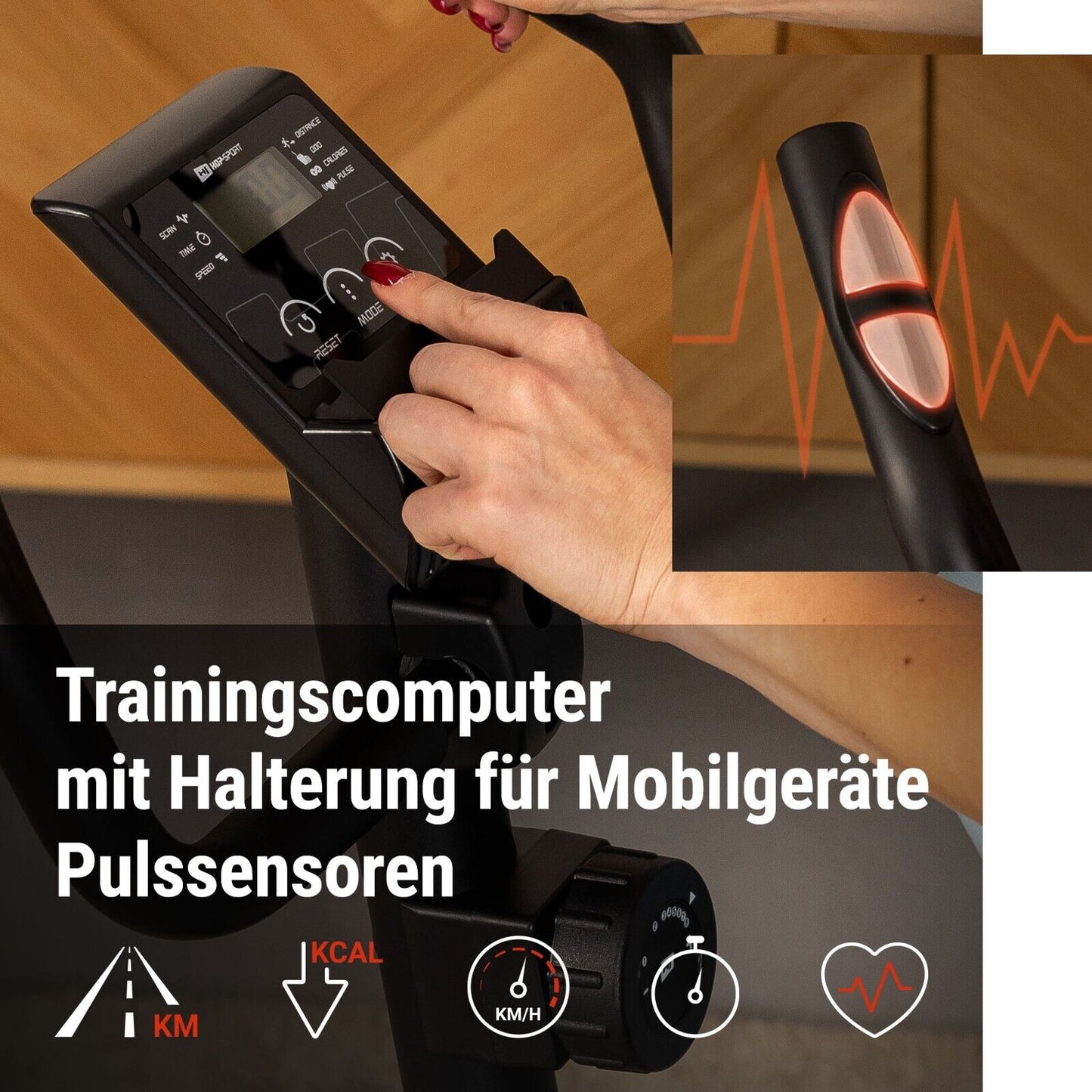 Hop-Sport Heimtrainer Fahrrad Vox - Magnetischer Hometrainer Mit Pulssensoren